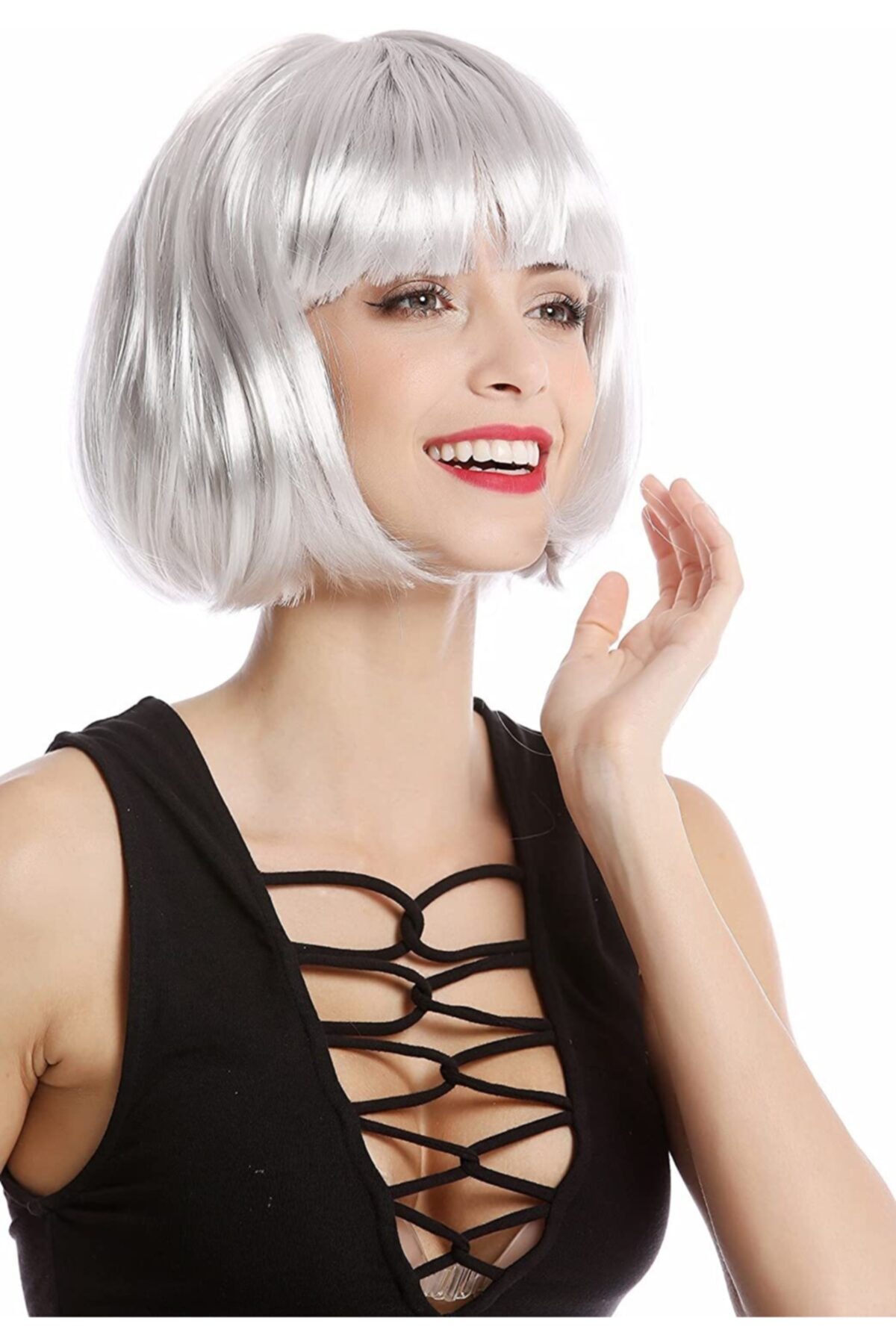 Samur Platin Gri Renk Küt Parti Peruğu Kısa Takma Saç