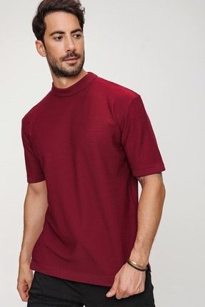 Erkek Oversize Triko T-shirt Bordo 20w188 20W188B