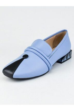 Kadın Hakiki Deri Mavi Beyaz Rahat Loafer Ayakkabı HS-6331-MAVİ