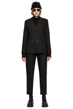 Kadın Siyah Çizgili Kruvaze Blazer Ceket 0309/054