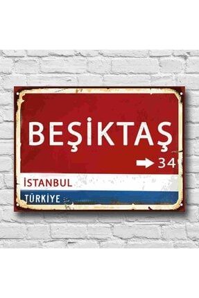 Beşiktaş Sokak Tabelası Görünümlü Retro Ahşap Poster atc420-793