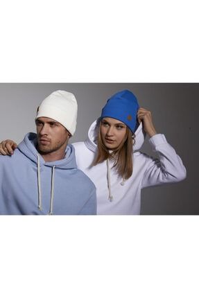 Beyaz Ve Mavi Şapka Bere 2'li Eş Takım Spor Rahat %100 Pamuklu El Yapımı BG69100