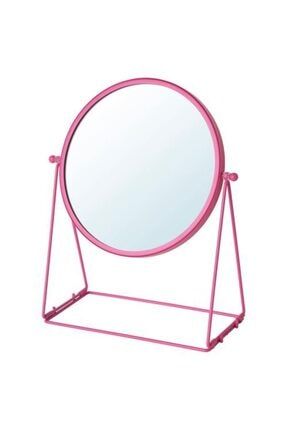 Dekoratif Lassbyn Pembe Renkli Ayaklı Masa Ve Makyaj Aynası Çap: 17 cm / Altın rengi / Koyu Gri