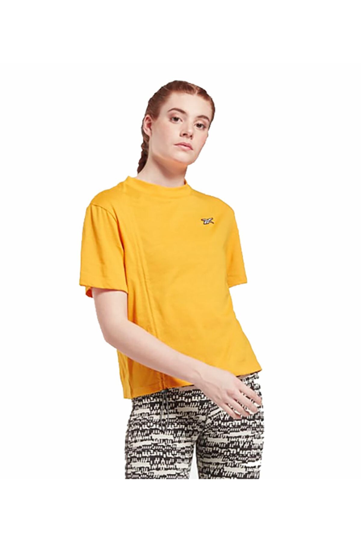 تی شرت زرد یقه خدمه مدل کوتاه طرح چاپی آستین کوتاه زنانه ریباک Reebok (برند انگلستان)