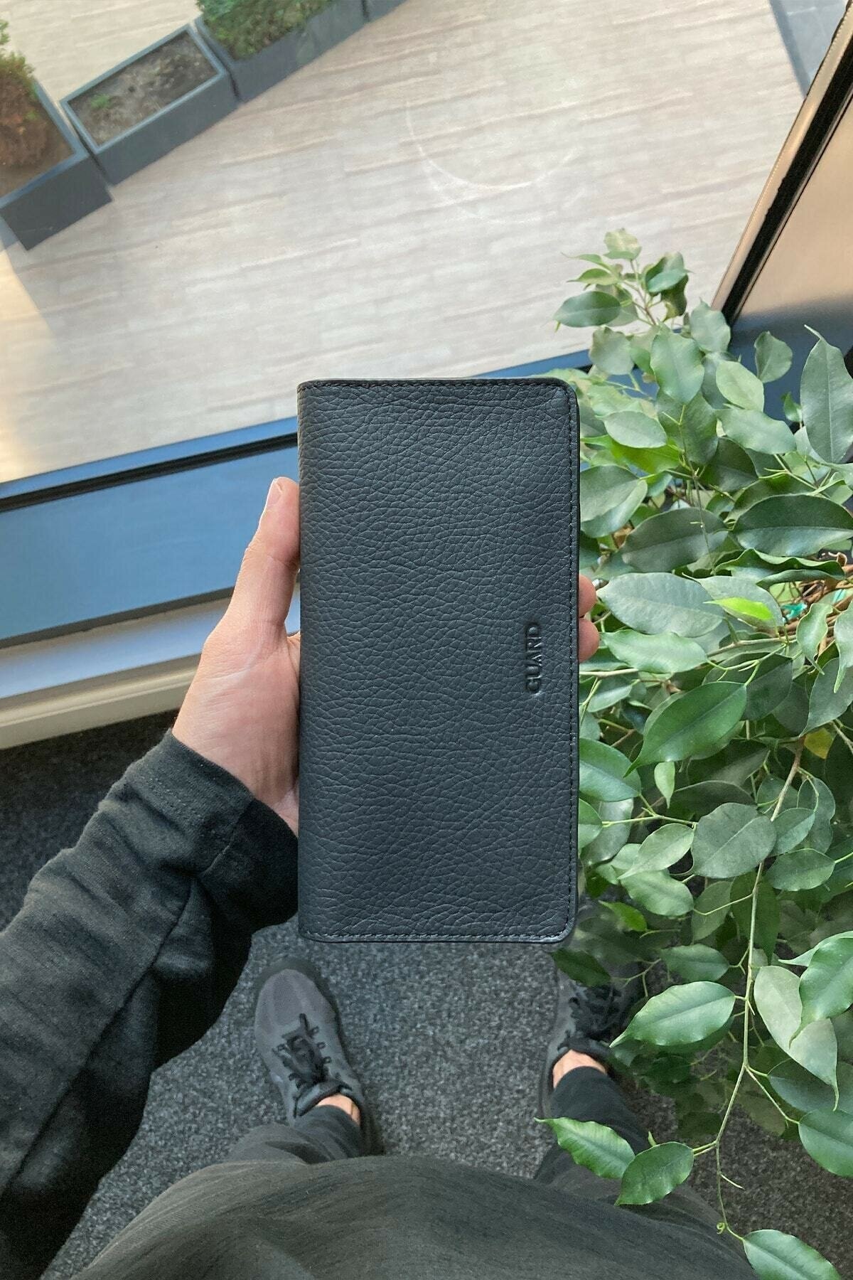 Telefon Girişli Deri Erkek/kadın Portföy Cüzdan - Siyah