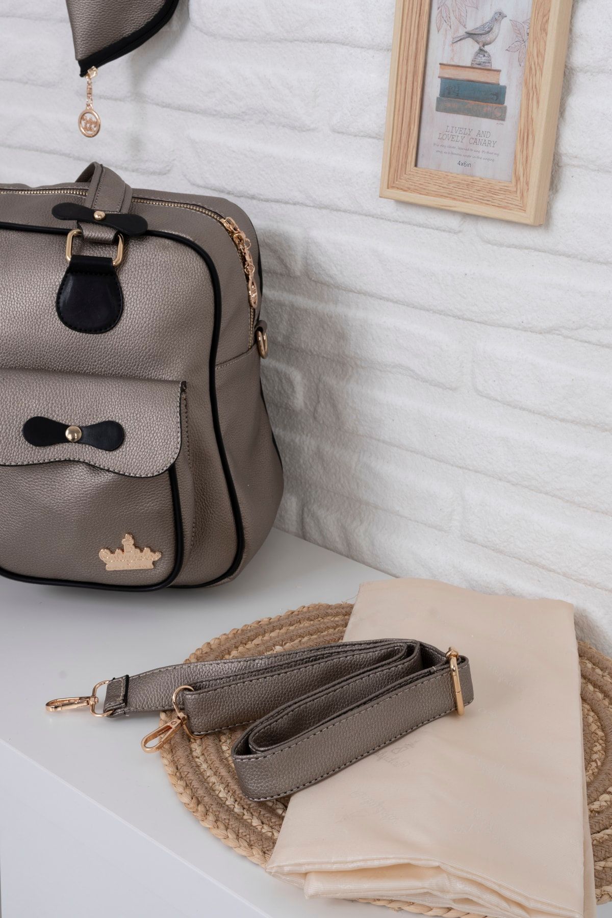 Babydola Gri Suni Deri Anne Bebek Bakım Çantası CV7691