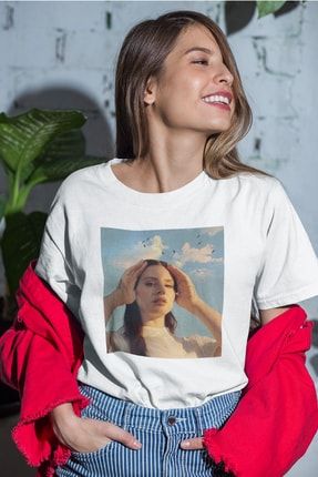 Lana Del Rey 02 Beyaz Boyfriend Kadın Tshirt - Tişört BHR2T-DELREY-KDN-BYZ-01-02