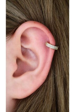 Zirkon Taşlı Cerrahi Çelik Helix Piercing (6mm) Gold Renk VA994