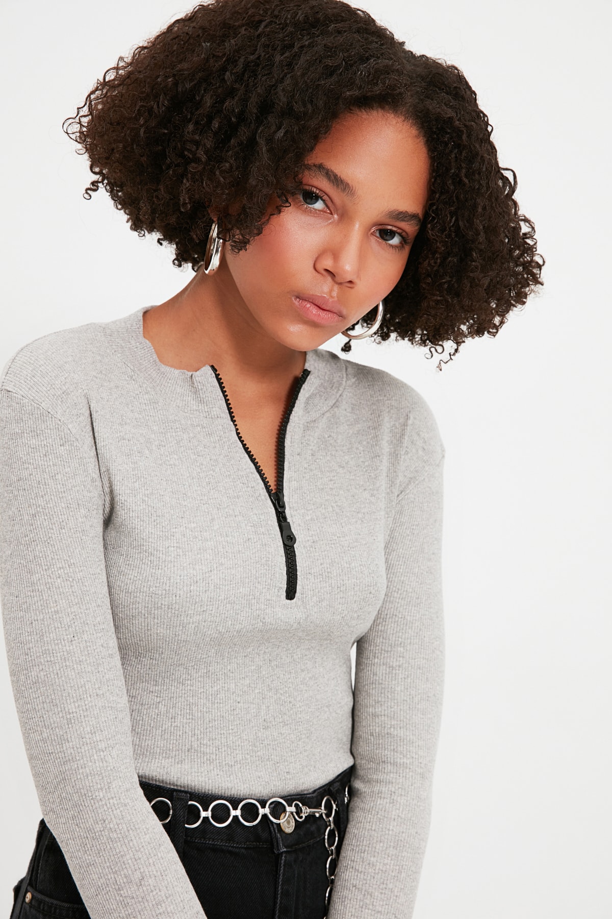 Trendyol Collection Bluse Grau Slim Fit Fast ausverkauft