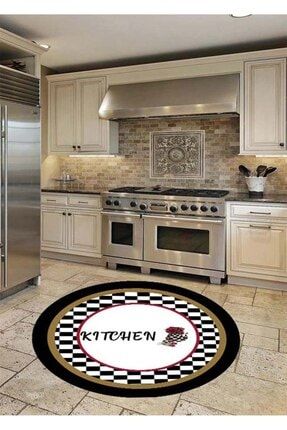 Kitchen Yazılı Yuvarlak Mutfak Halısı (makinada Yıkanabilir Kaymaz Dot Taban) - Cp1122 CP1122-1