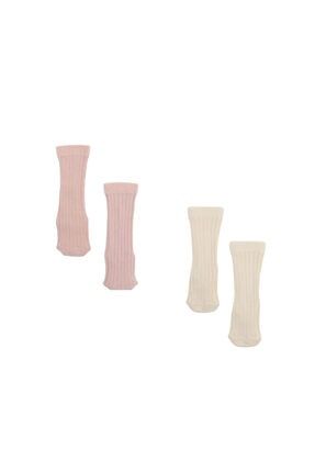 2'li Diz Altı Organik Pamuklu Çorap - Pembe Krem DZCRP