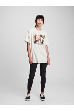 Genç Kız Gri Mtv Oversize Grafik Desenli T-shirt 730722