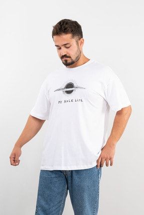 Bk Beyaz Oversize Baskılı T-shirt %100 Pamuk My Hole Life YLBK649