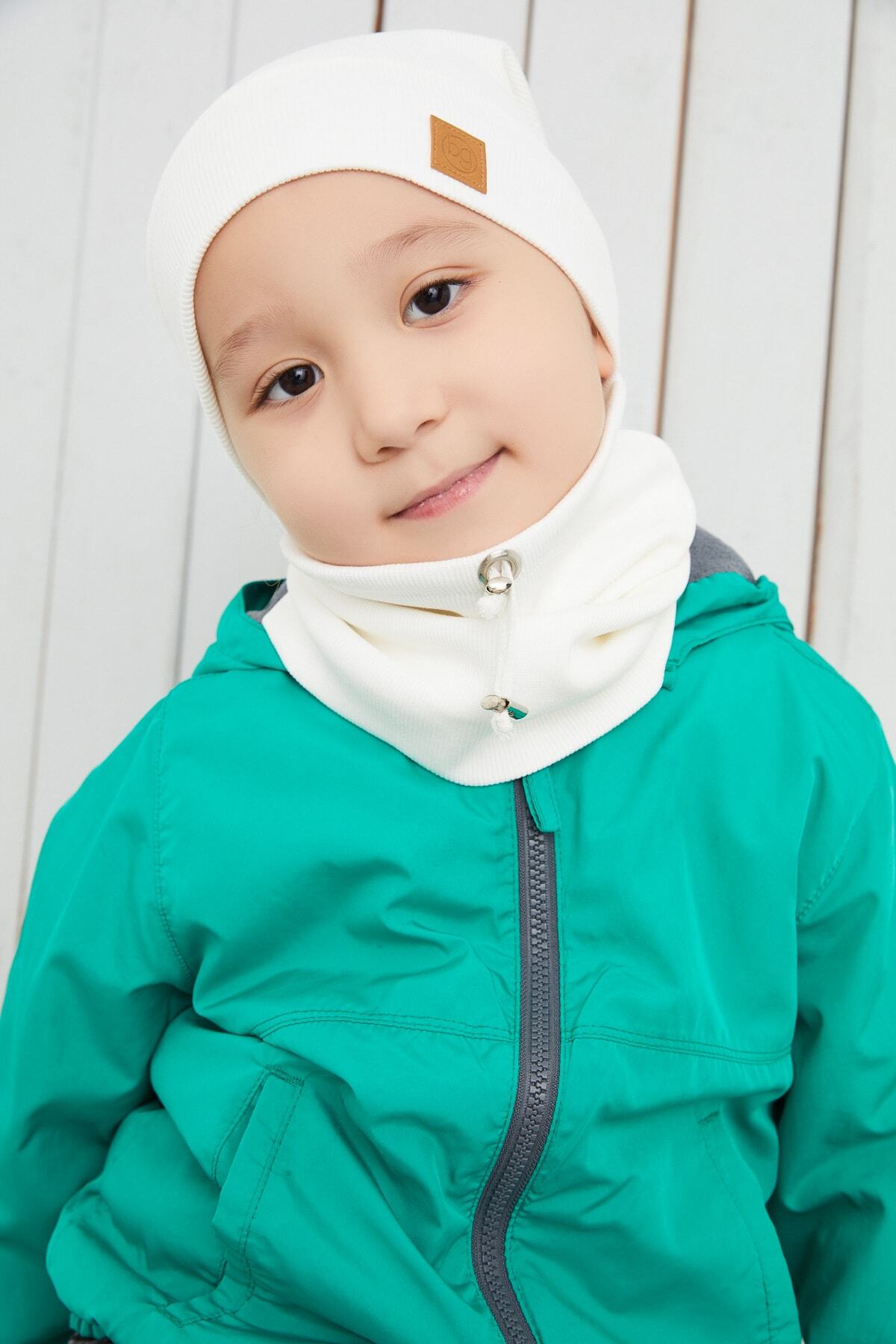 Babygiz-Baby Boy Child White Rope Detailed Hat Beanie Neck Collar Set Comfortable Camisole 2