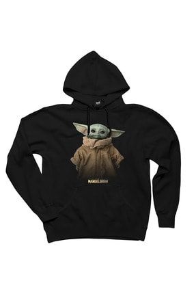 Yoda Baby The Mandalorian Siyah Kapşonlu Oversize Içi Polarsız Sweatshirt / Hoodie ZH3474