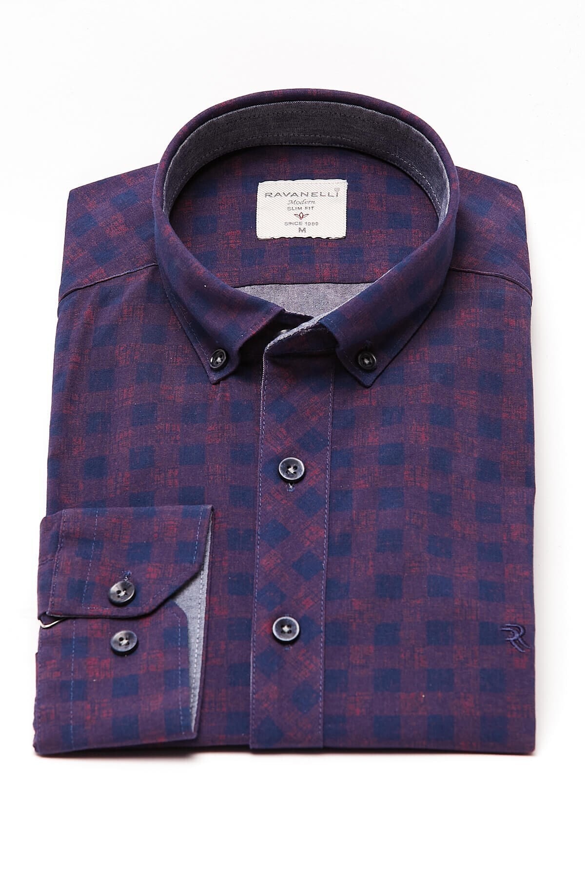 RAVANELLI Baskılı Bordo Slim Fit Uzun Kol Gömlek