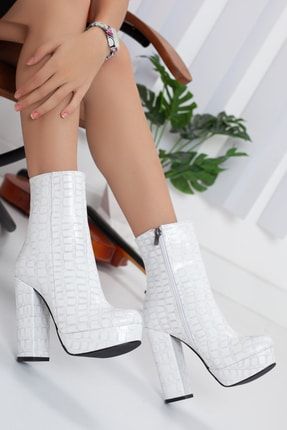 Lilla Ayakkabı Kadın Platform Kalın Topuklu Beyaz Bot lıl-360