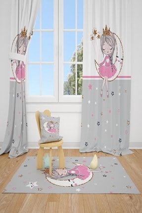 Ayda Oturan Pembe Elbiseli Kız Çocuk Bebek Odası Halısı CE-5048