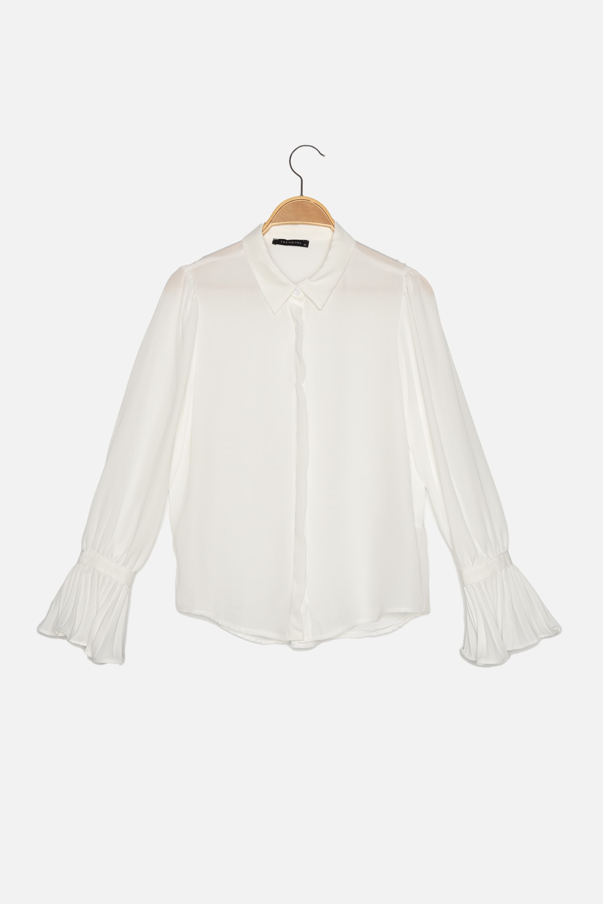 Trendyolmilla  Ekru İspanyol Kol Regular Normal Kalıp Dokuma Gömlek TWOAW22GO0487 - Görsel 5