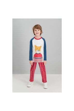 Fox Ekose Krem Erkek Çocuk Pijama Takımı RP1523-C-V1