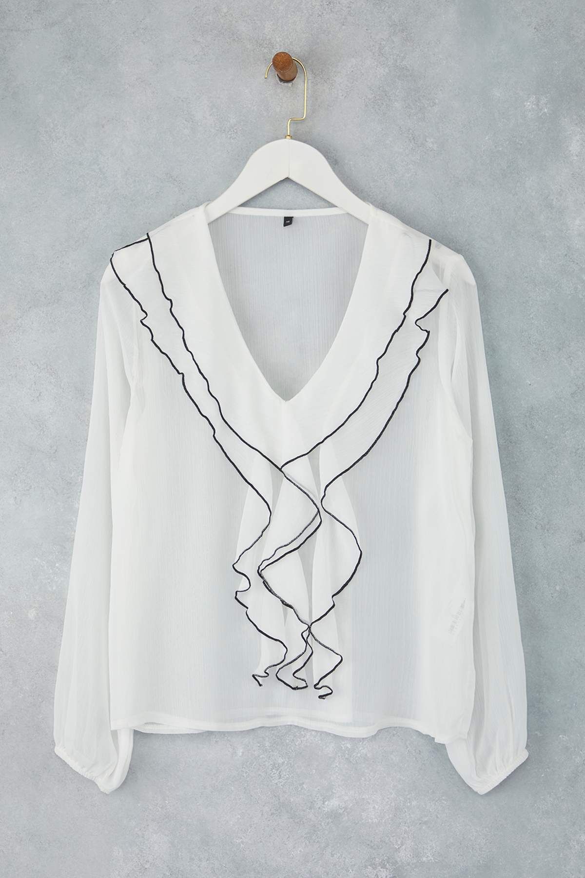 Trendyol Collection-Ecru Contrast Piping Boho Υφαντή Μπλούζα TWOAW26BZ00144 5