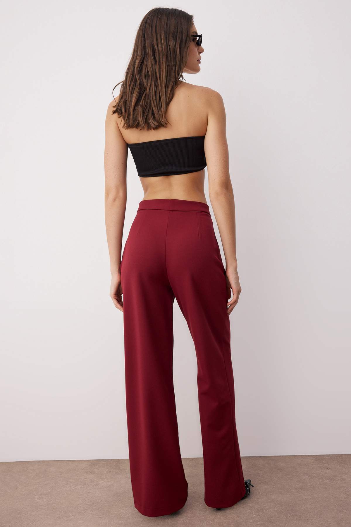 Trendyolmilla  Bordo Wide Leg/Geniş Paça Dokuma Kumaş Pantolon TWOAW22PL0139 - Görsel 4
