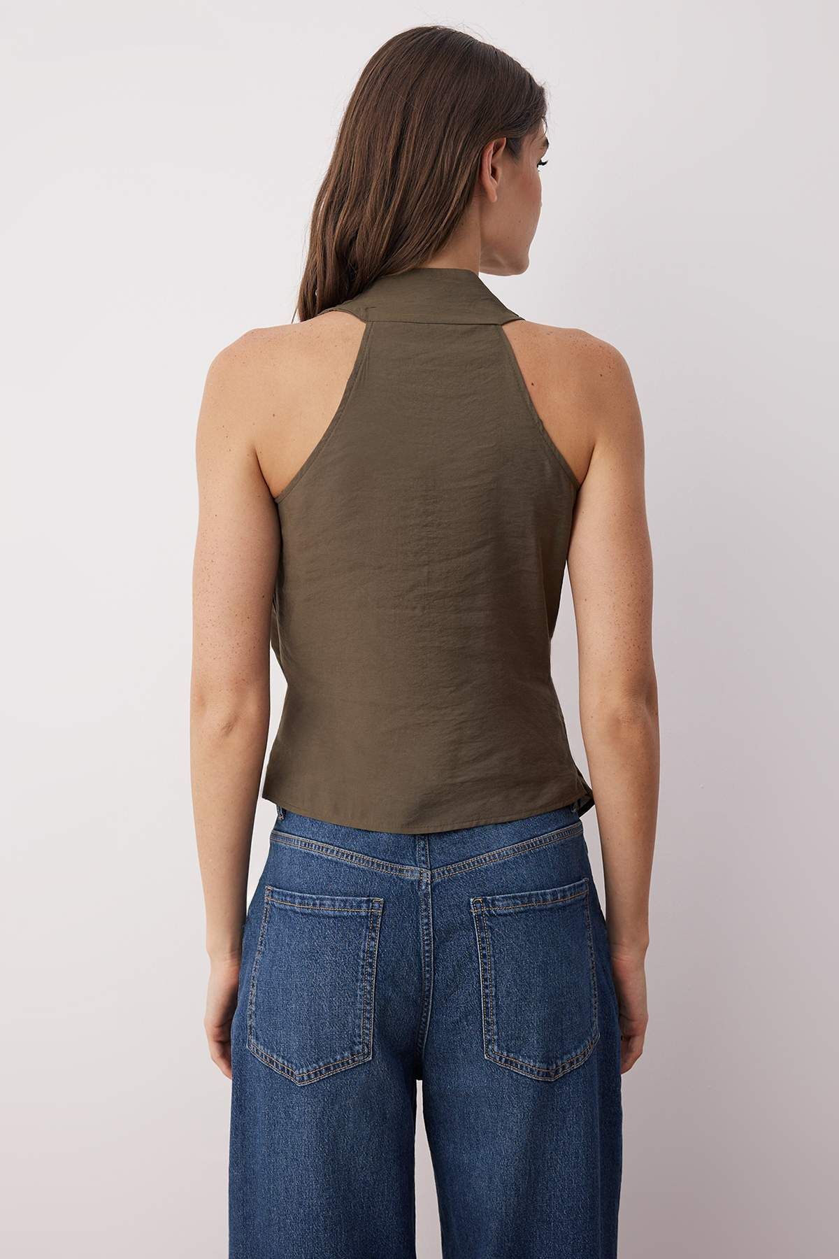 Trendyol Collection-Περιορισμένης έκδοσης Khaki Modal Διπλό Ύφανση Μπλούζα TWOSS25BZ00363 4