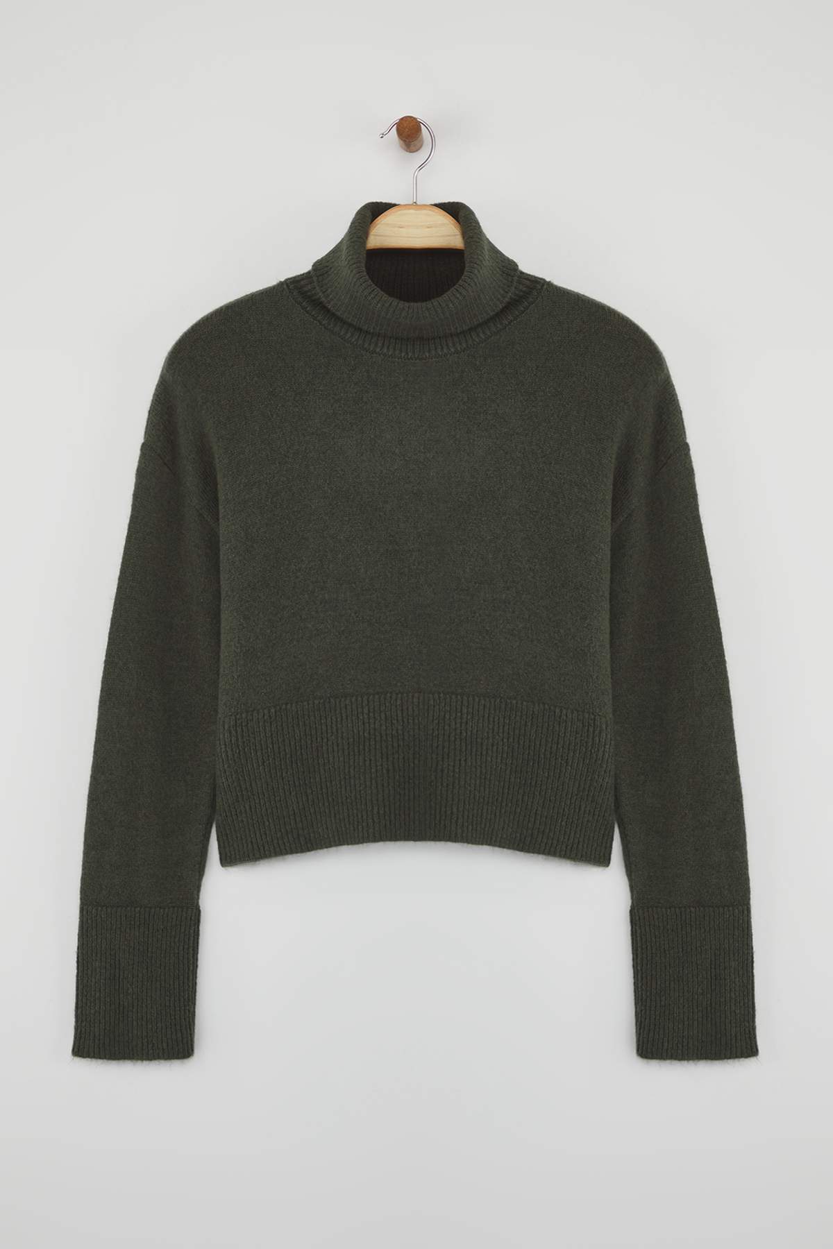 Trendyolmilla  Haki Yünlü Basic Yumuşak Dokulu Geniş Kalıp Triko Kazak TWOAW26KZ00211 - Görsel 5