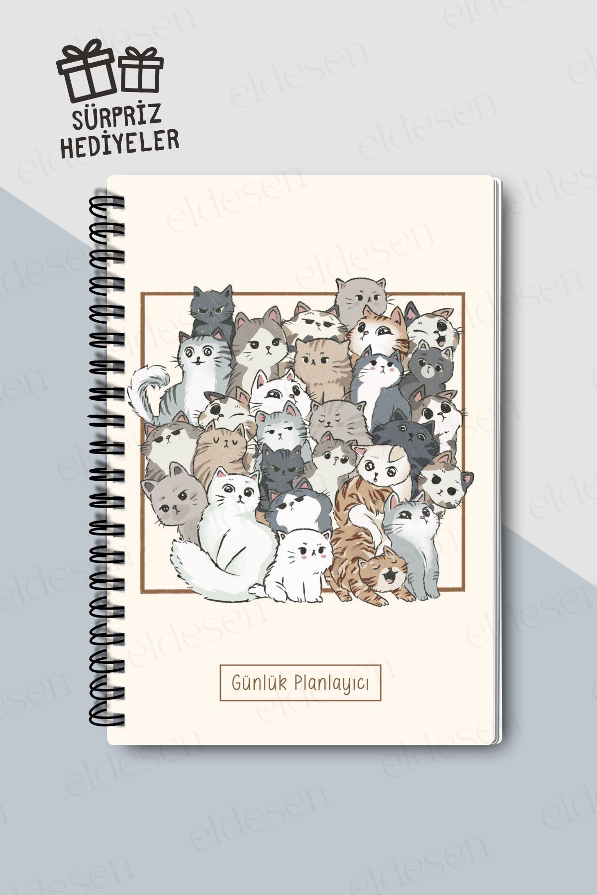 Eldesen Tasarım-Daily Planner A5 Notebook, Notes, to Do, Flexible Cardboard Cover, 100 Days, with Cat 4