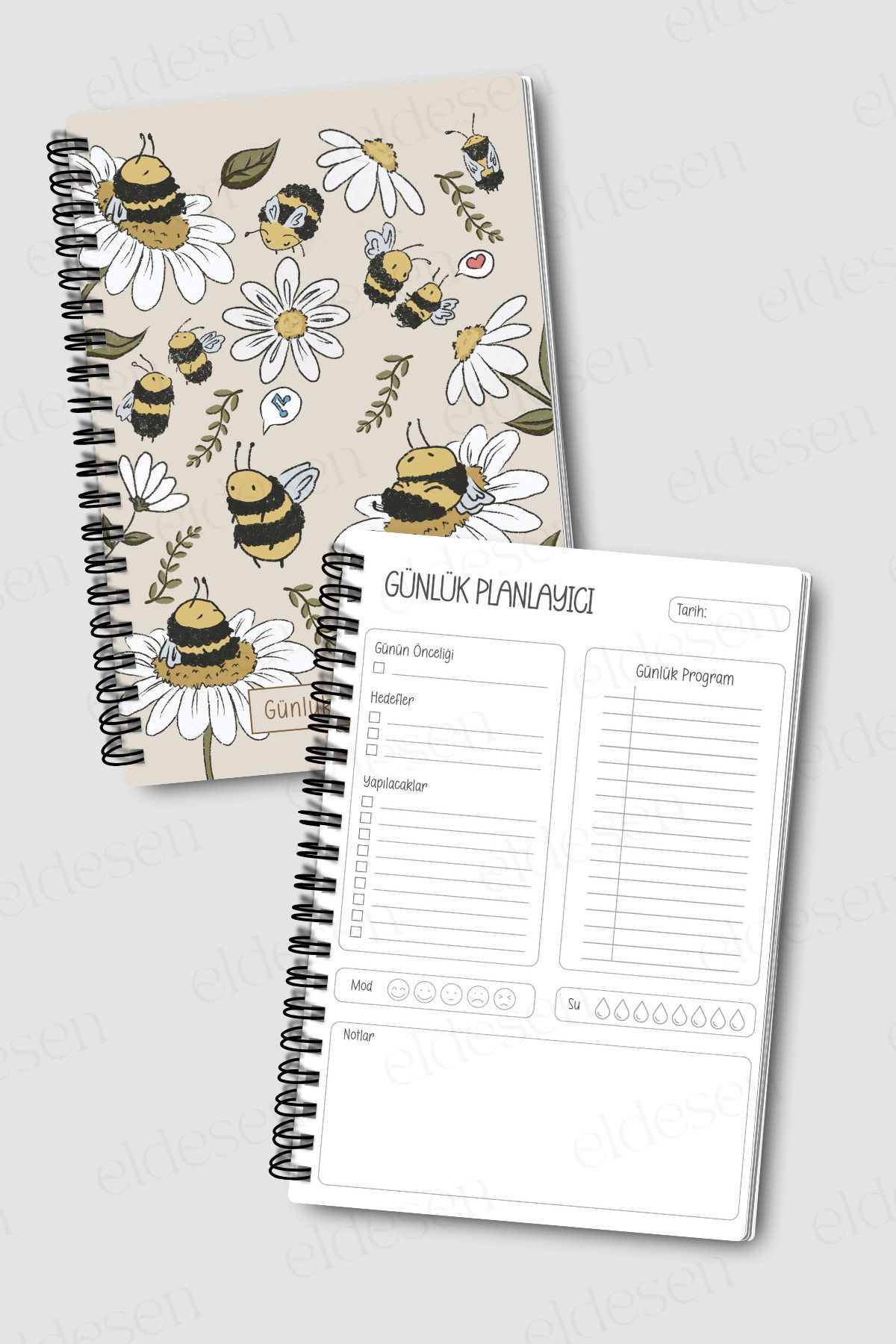 Eldesen Tasarım-Daily Planner A5 Notebook, Notes, to Do, Flexible Cardboard Cover, 100 Days, with Bee 7