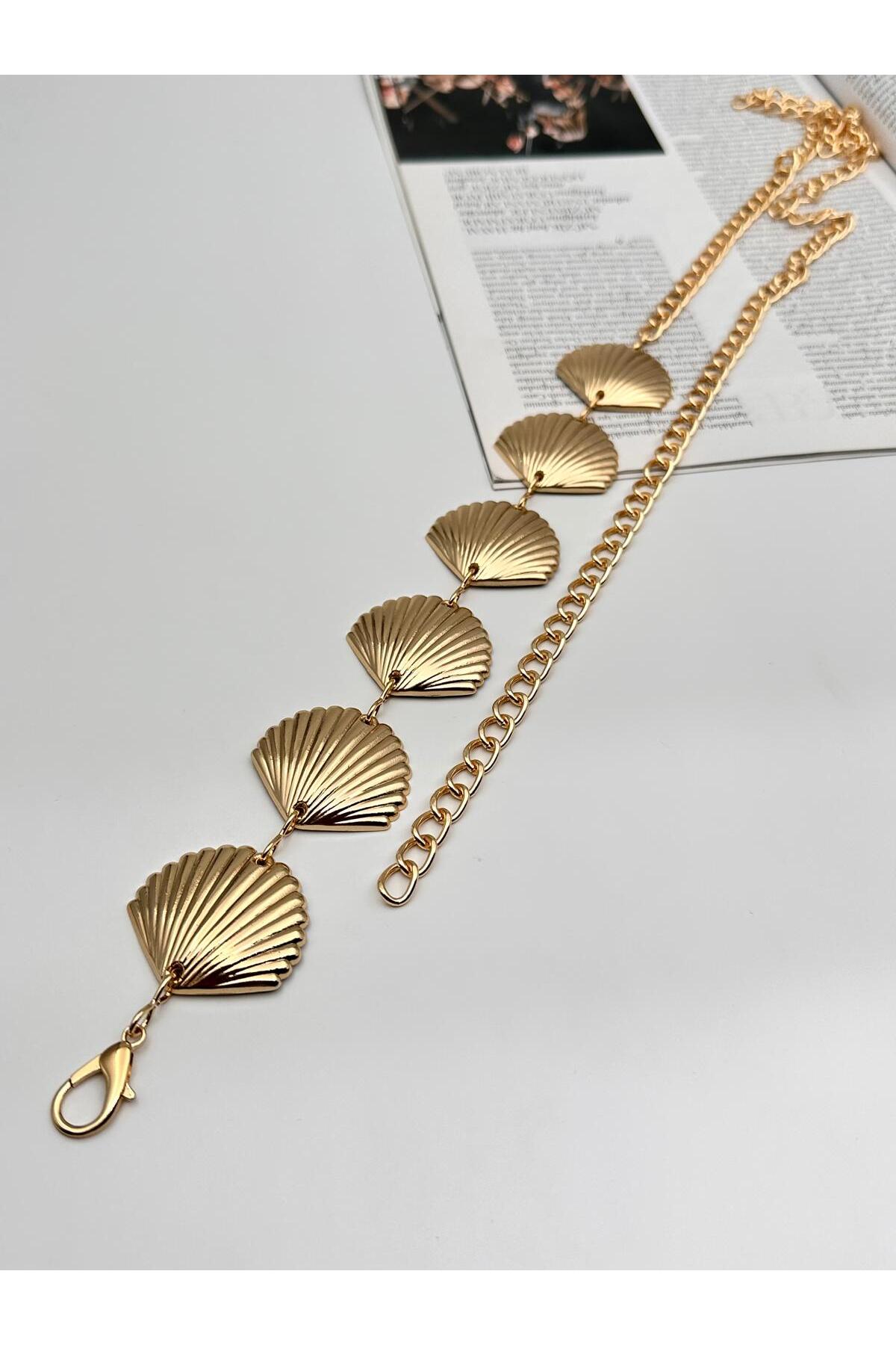 Gold Chain Belt with Mussel Figure Women's Belt Dress Belt Shirt Belt Jacket Belt