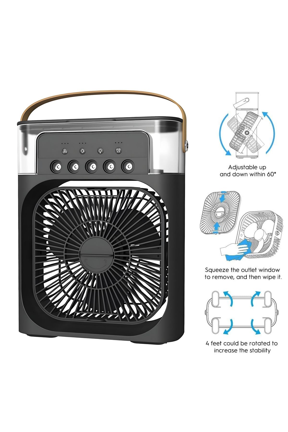 Generic-WEEDASI WD-3555 Portable Air Cooler Fan with Humidifier, LED Light, Timer, and Adjustable Fan Black 3