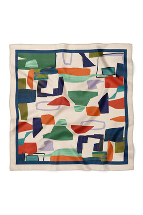 nehir eşarp Ebruli Çizim Desen Fular Bandana 70x70 Cm