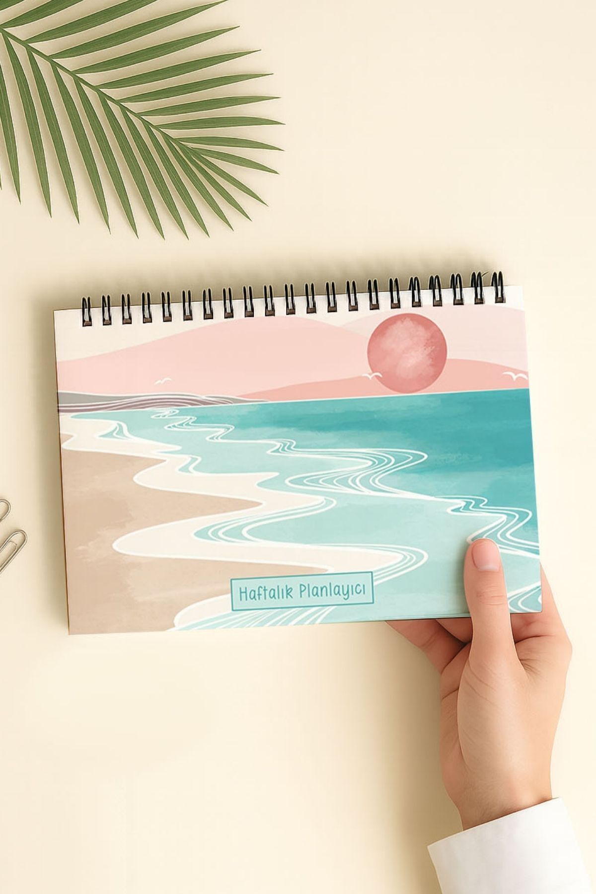 Eldesen Tasarım Haftalık Planlayıcı A5 Defter, Esnek İnce Karton Kapaklı, 1 Yıllık Planlayıcı, Pembe Boho