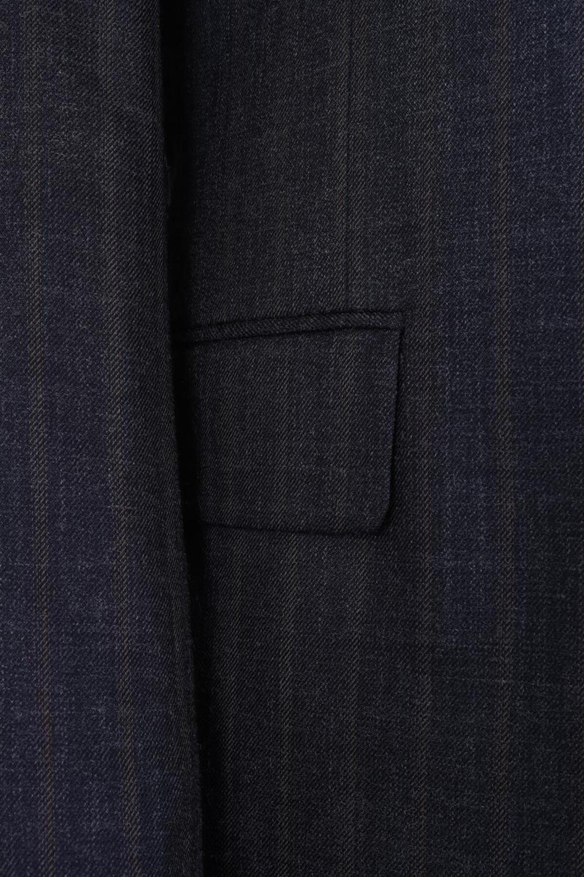 Şık ve Rahat Slim Fit Yelekli Erkek Takım Elbise - Modern Kesim Dört Mevsim-KAV1071W — سرمه‌ای KB-KAV1071W — تصویر 7 از 7