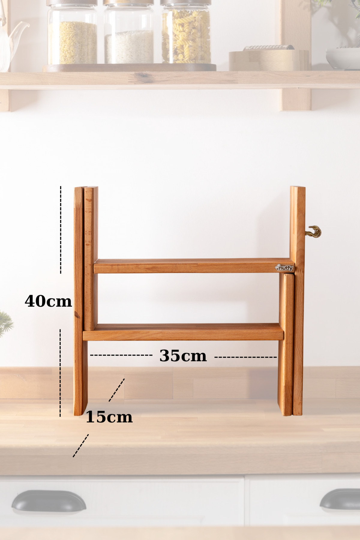 mutfy Ahşap Fonksiyonel Askılı Mutfak Organizer Raf 2 Parça
