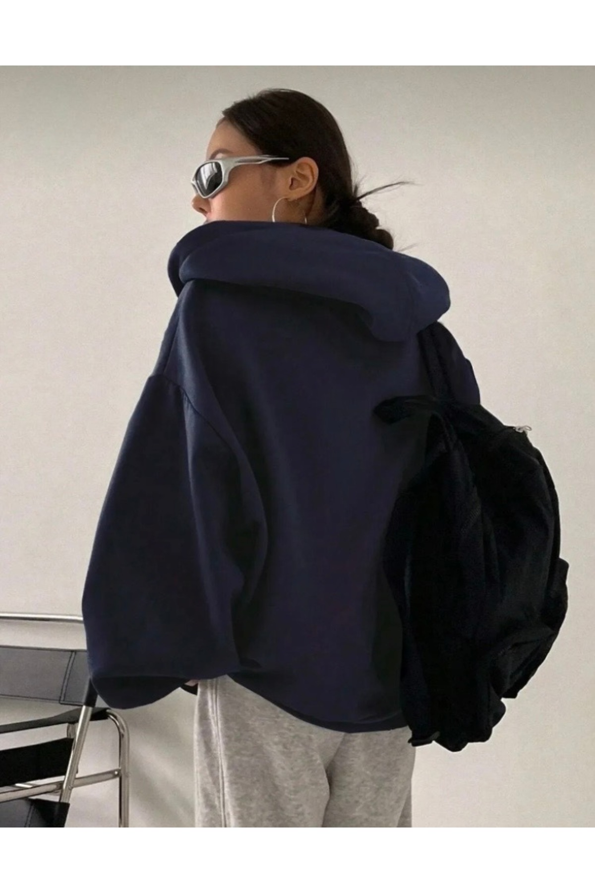Laci Düz Fermuarlı Kapşonlu Hırka Sweatshirt — سرمه‌ای SNT-DÜZ-HIRKA — تصویر 2 از 7