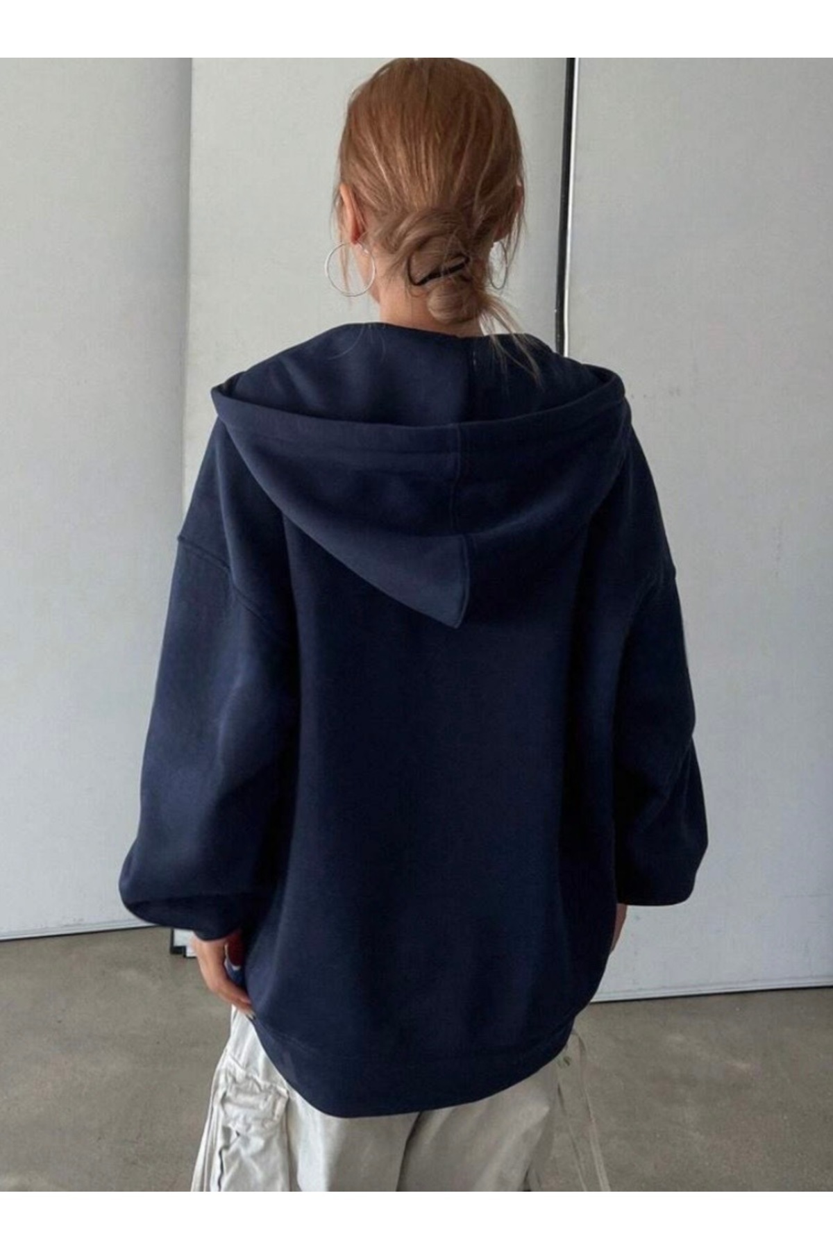 Laci Düz Fermuarlı Kapşonlu Hırka Sweatshirt — سرمه‌ای SNT-DÜZ-HIRKA — تصویر 6 از 7