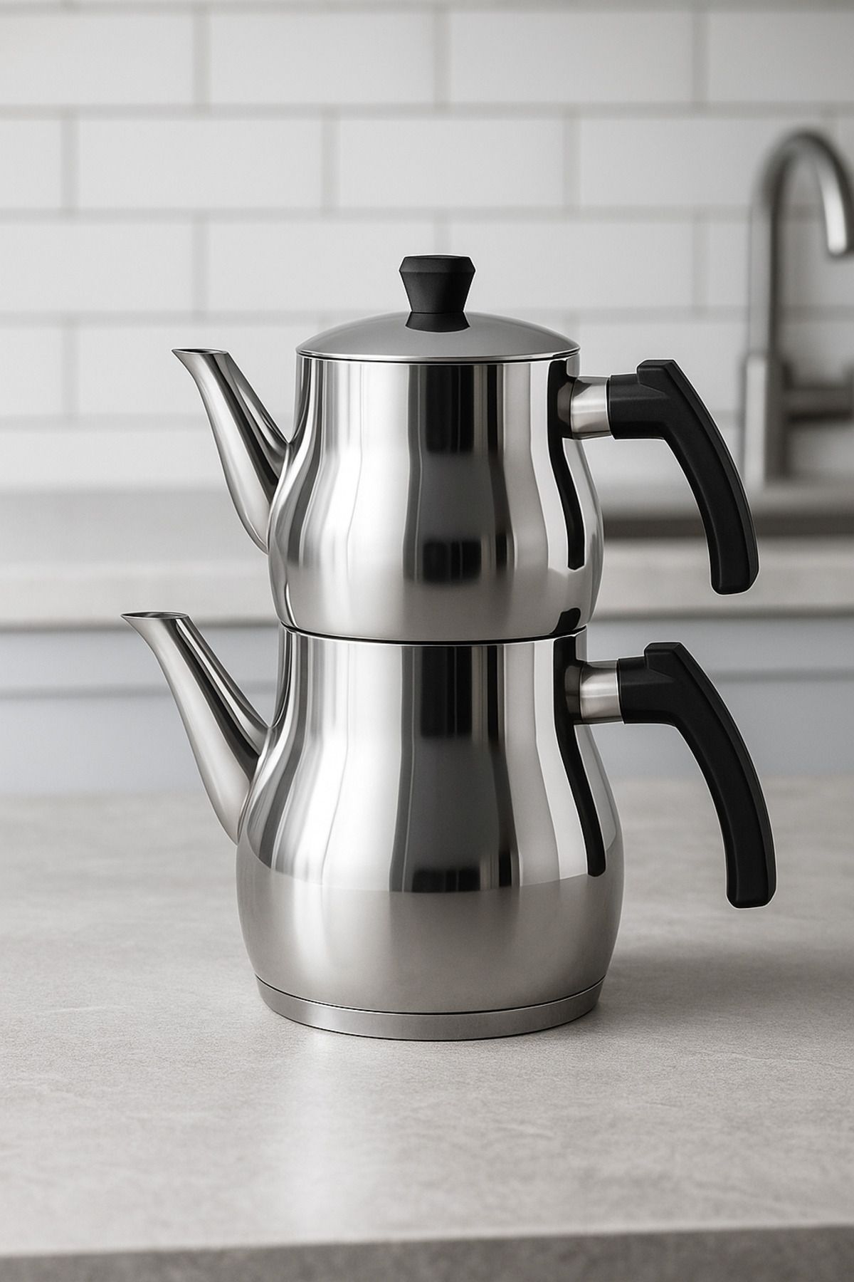 YUNUSOĞLU HOME-Classic Teapot Set – 0.8L Teapot 1.25L Sub-Teapot – Stainless Steel – with Cold-Keeping Handle 3