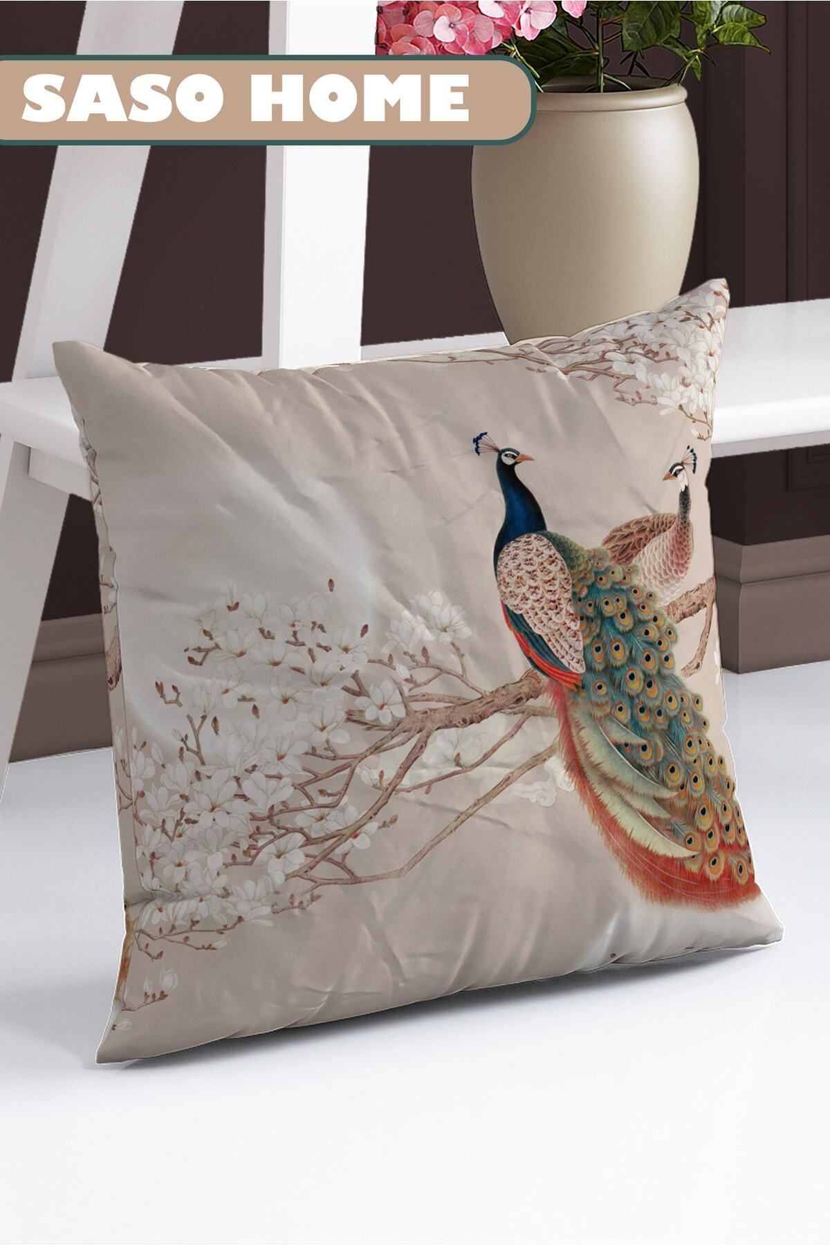 SasoHome-Ozdobný darčekový vrhací vankúš so vzorom Asian Peacock Sunset - Obliečka na vankúš 4