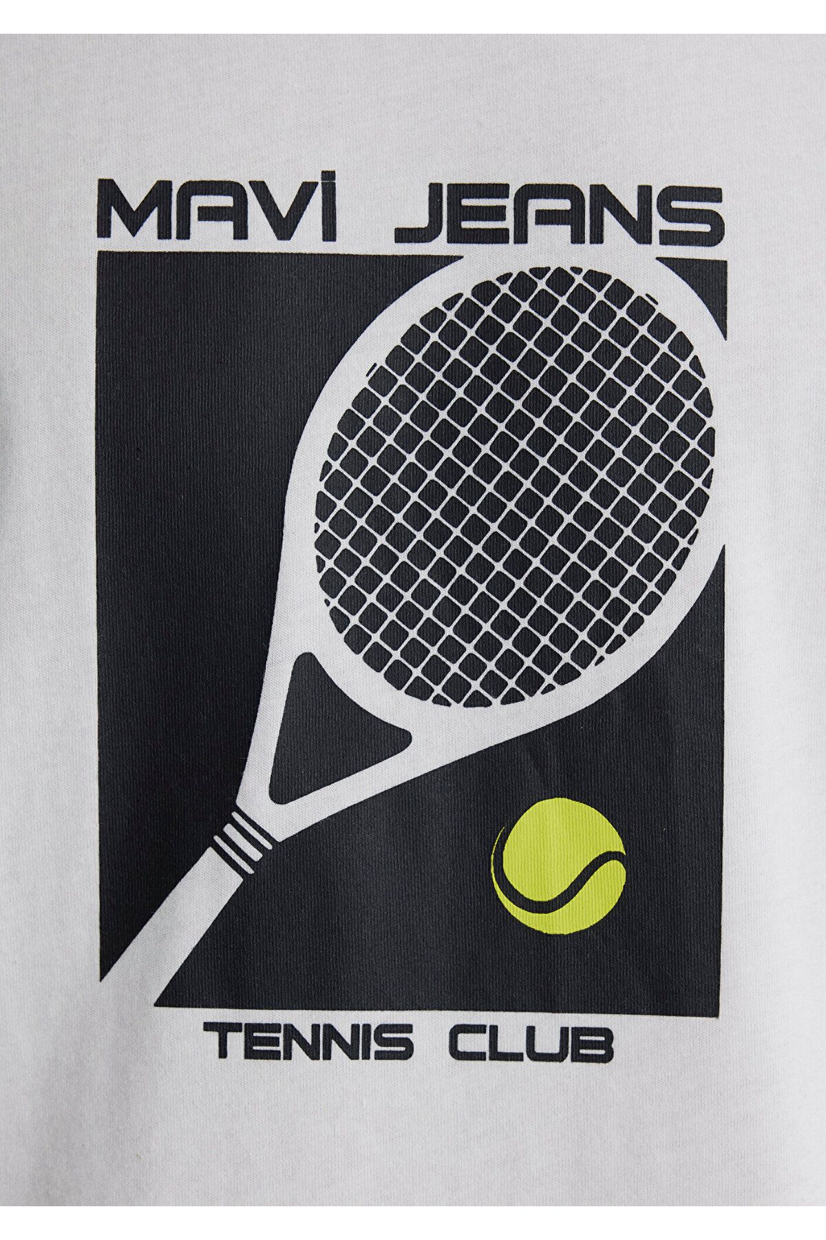Mavi-Tennis Logo Printed Ecru T-Shirt Loose Fit / Loose Relaxed Cut 0612707-70057 8