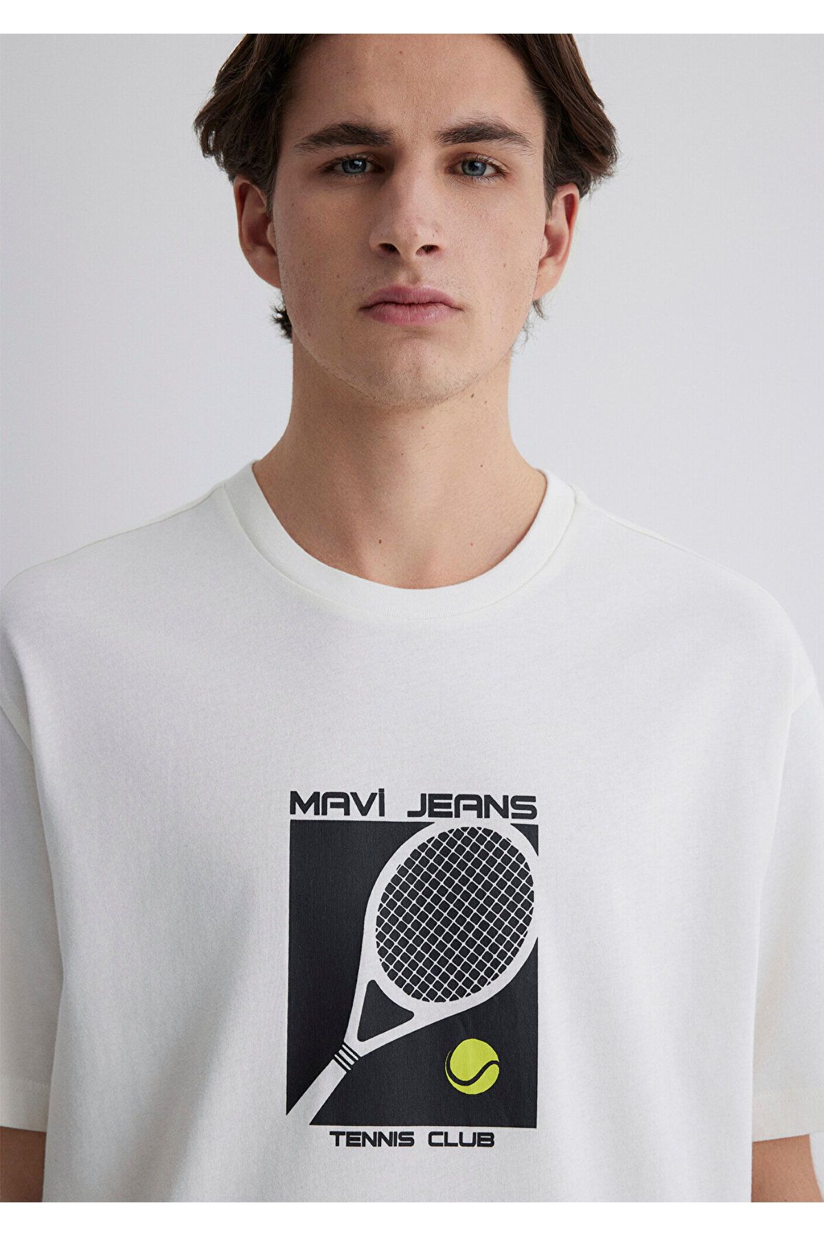 Mavi-Tennis Logo Printed Ecru T-Shirt Loose Fit / Loose Relaxed Cut 0612707-70057 7