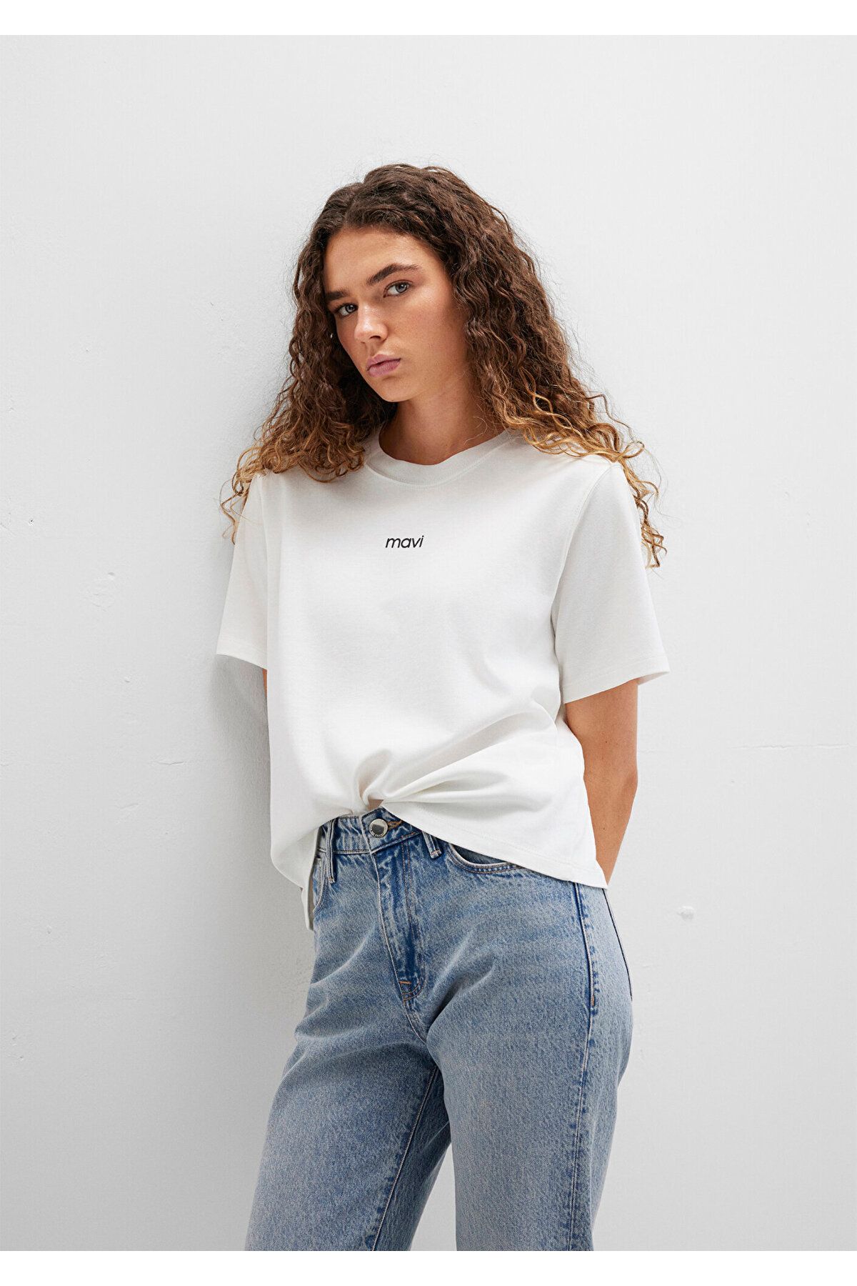 Mavi-Tricou alb cu imprimeu cu logo Loose Fit / Loose Relaxed Fit 1612829 -80194 1