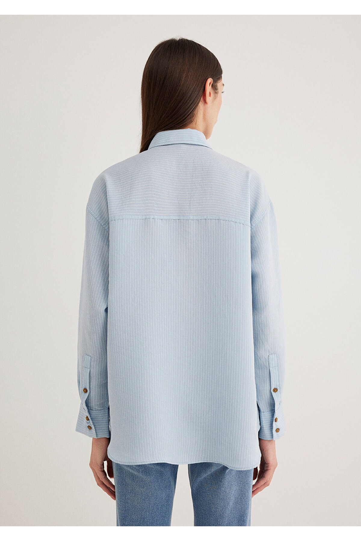 Mavi Lux Touch TENCEL TM Çizgili Modal Gömlek Oversize / Geniş