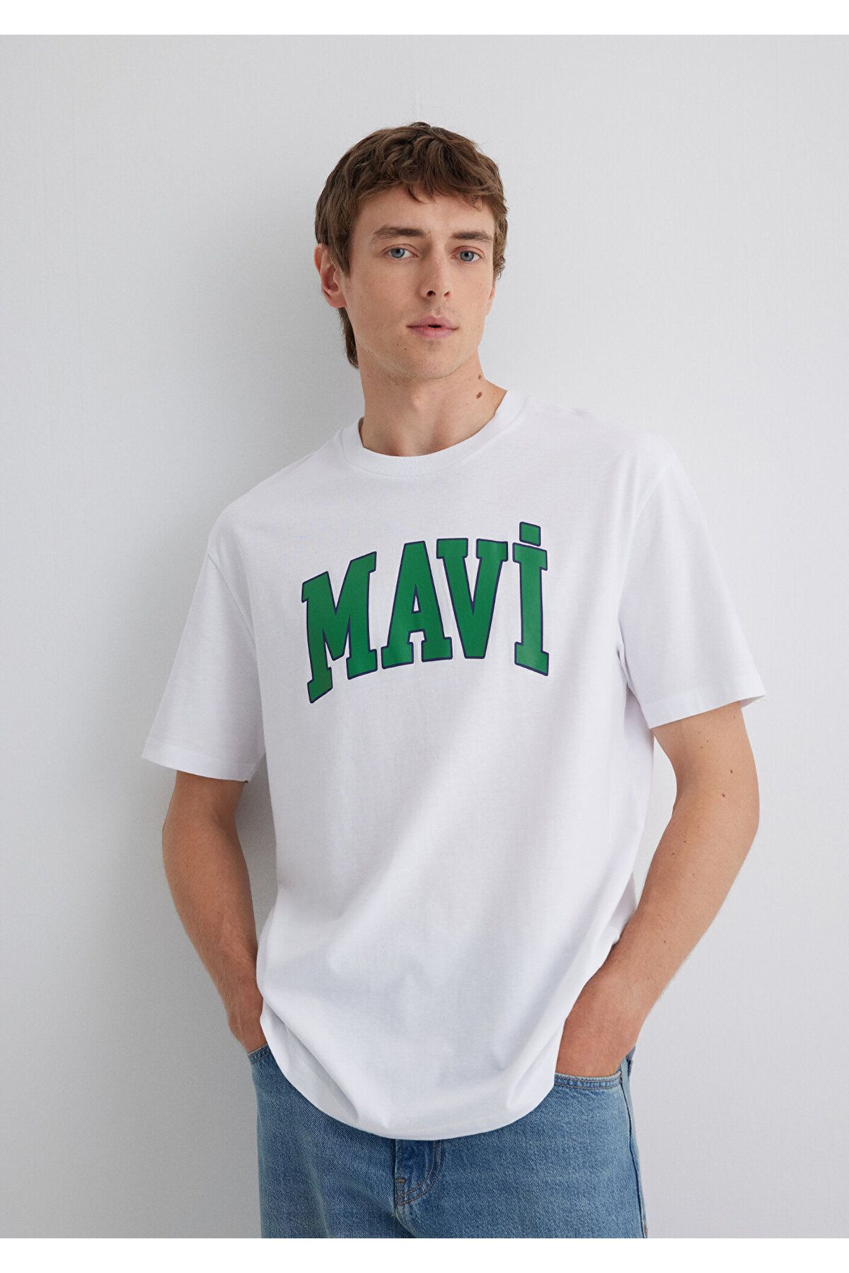 Mavi-Λευκό T-shirt με λογότυπο Loose Fit / Loose Relaxed Fit0611711-620 2