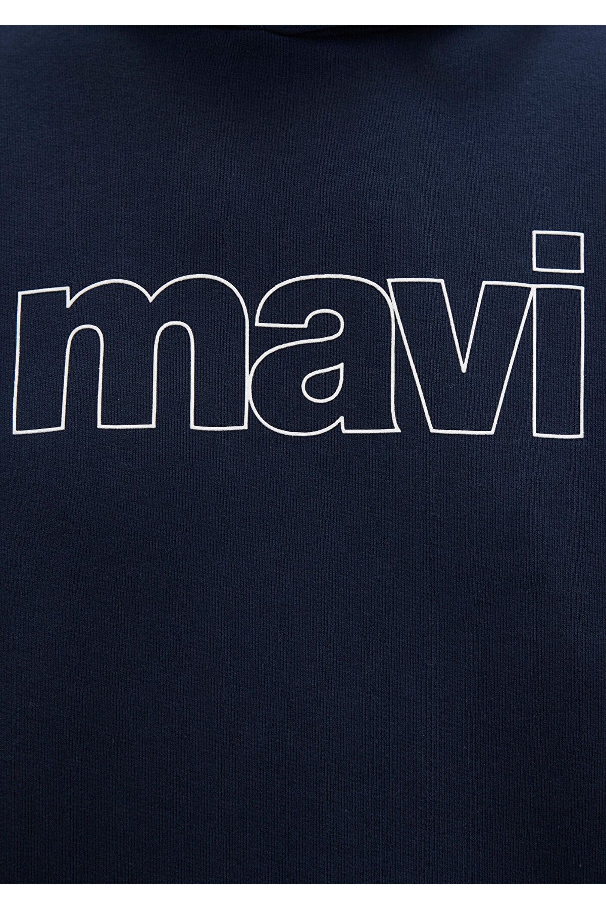 Mavi-Logo Printed Hooded Navy Blue Sweatshirt 065606-28417 6