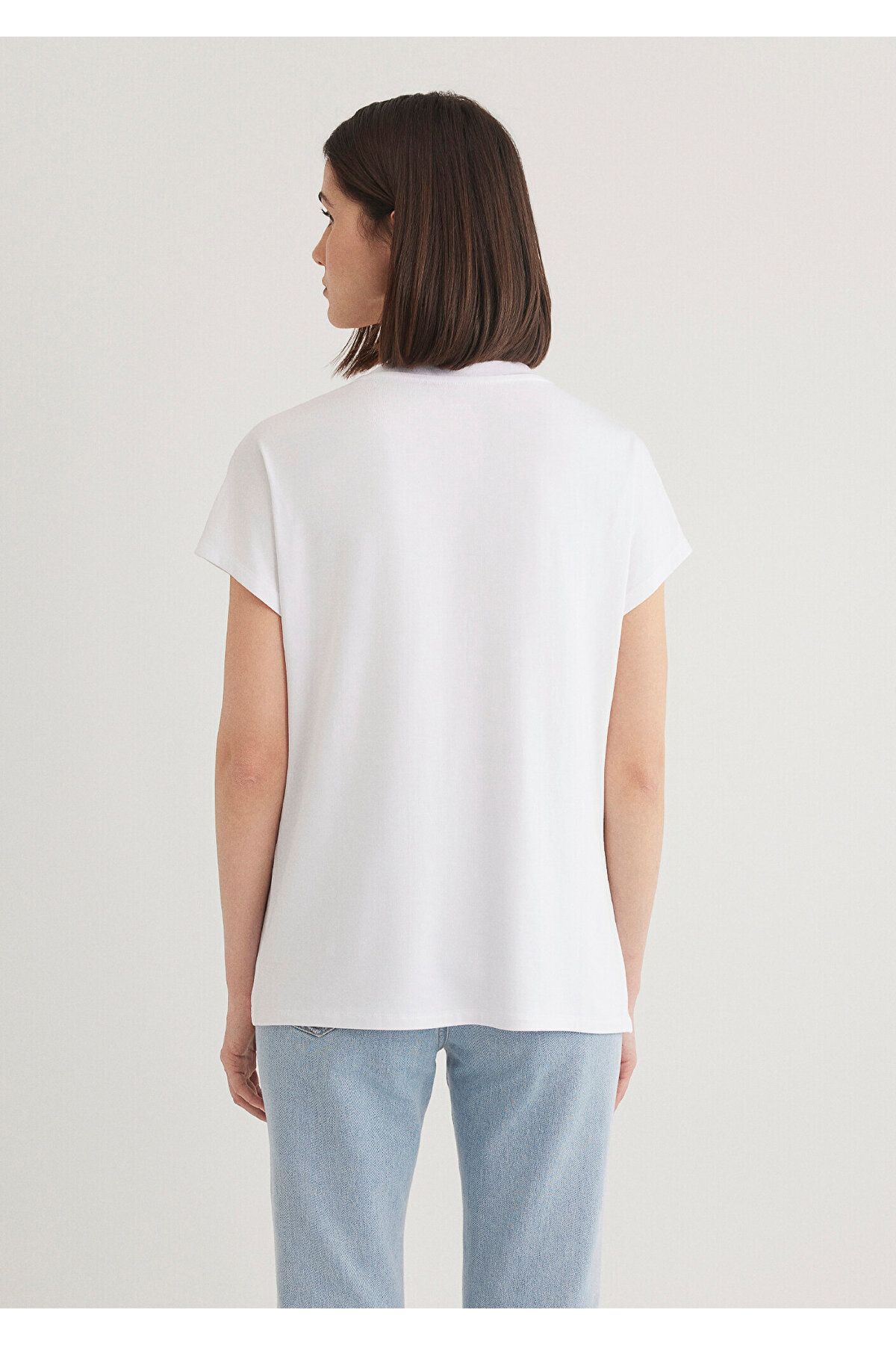 Mavi-Tricou alb de bază viscoză cu decolteu în V Regular Fit 167714 -620 4