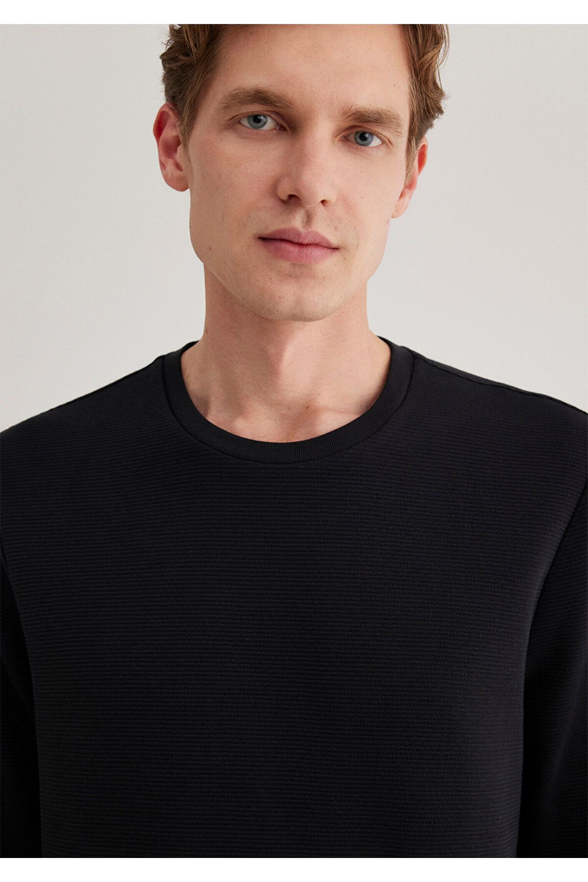 Mavi-Μακρυμάνικο μαύρο μπλουζάκι με υφή Slim Fit / Slim Fit 064622 -21842 6