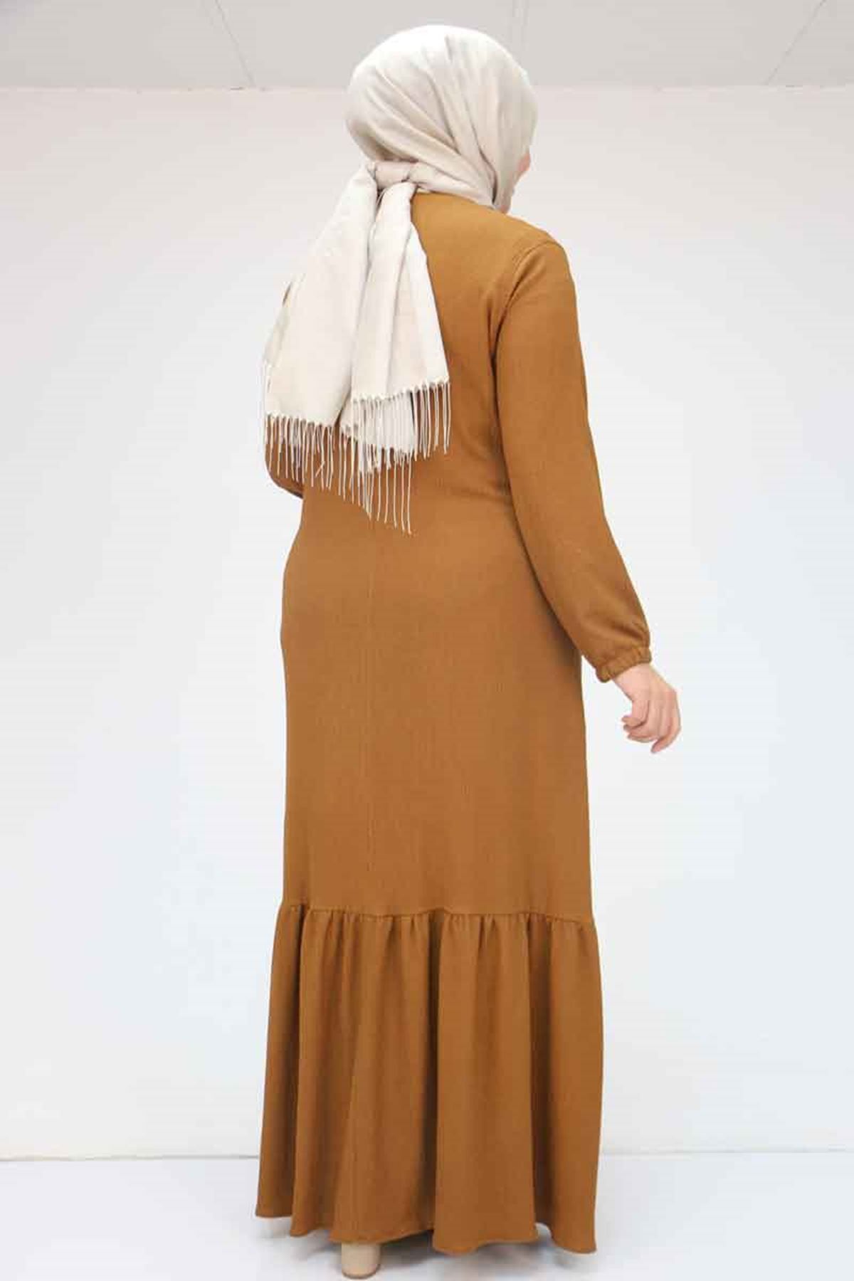 Eslina-32024 Plus Size Ruffled Wrap Dress - Tan 5