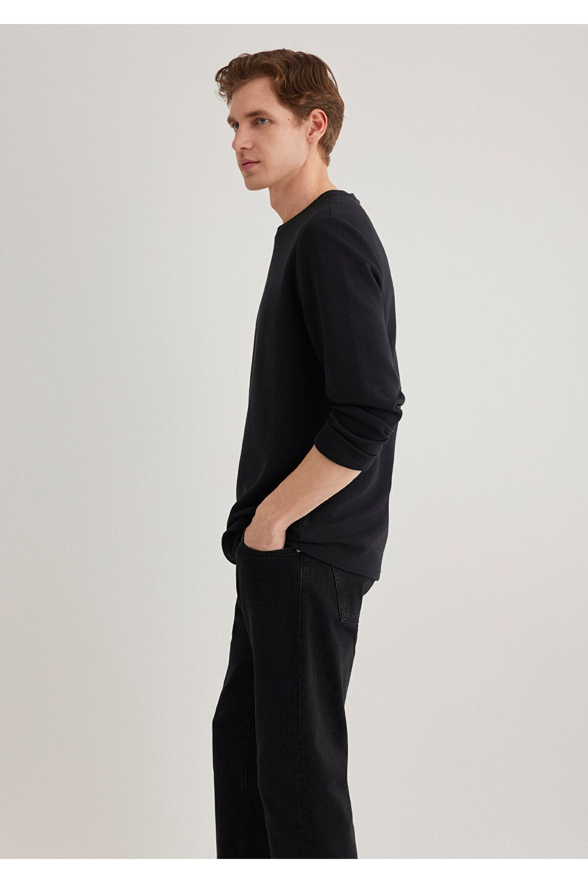 Mavi-Μακρυμάνικο μαύρο μπλουζάκι με υφή Slim Fit / Slim Fit 064622 -21842 3